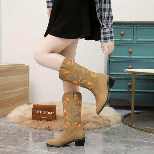 35-43 Womens Boots Autumn Winter Female Knee High Botas Thigh High Leather Shoes Embroidered Booties Platform TGHDOF55