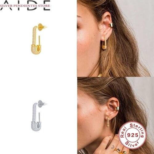 AIDE 1PCS 925 Sterling Silver Fashion Full Diamond Pin Earrings For Women Mini Tiny Stud Earrings Fashion Jewelry Bijoux Femme