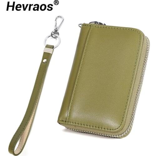 Women Mini ID Card Holders Business Credit Card Holder Genuine Leather Bank Card Case Organizer Wallet Zipper Coin Purses Girls