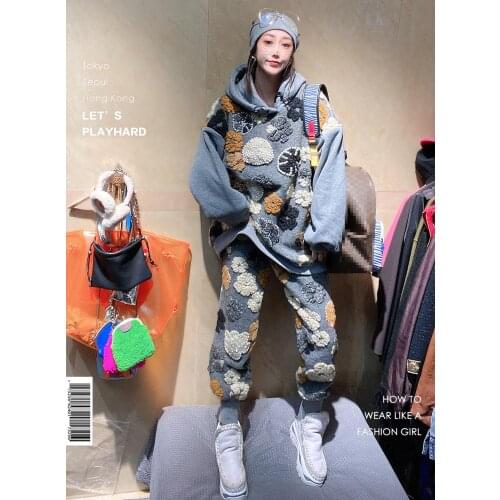 Spring Autumn New Sports Large Size 2 Piece Suit Womens Embroidery Loose Hooded Top + Harem Pants Two-piece Female Fashion Suit