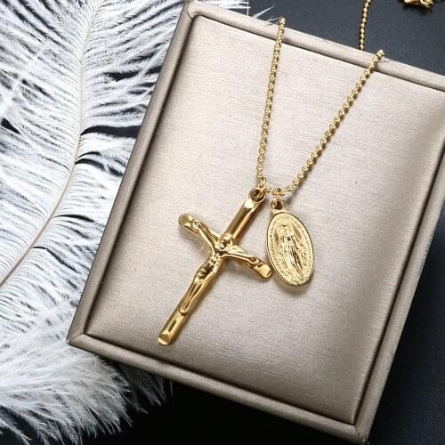 ZMFashion Vintage Cross Jesus Religious Coin Sweater Beads Chains Choker Necklace For Women Men Jewelry Aesthetic Accessories