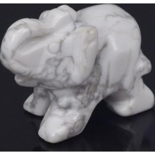 1.5" Natural White Howlite Turquoise Elephant Carved Figurine Stone Chakra Healing Reiki Stone Feng Shui Crafts