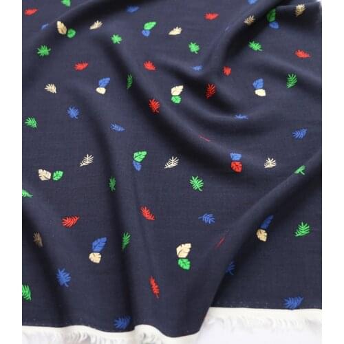 1 meter X 1.4 meter Gold Embossed Navy Candy Leaf Fabric Soft Summer Dress Material Viscoss Cotton