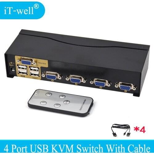 4 Port USB Kvm Switch VGA Splitter Schalter Adapter Drucker Verbinden Tastatur Maus 4 Computer Verwenden 1 Monitor with cable