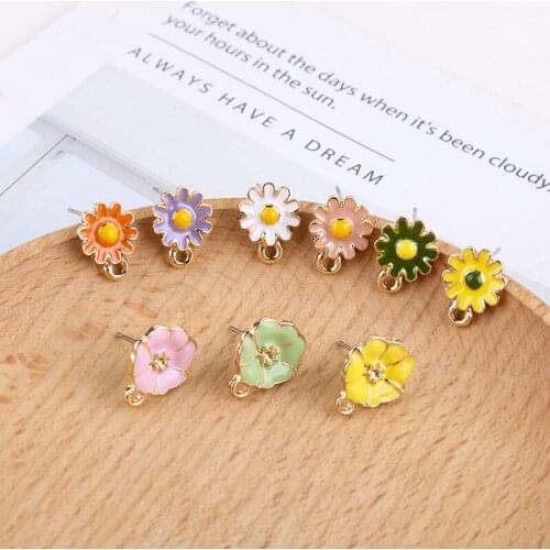 6pcs Korean Sweet small flowers hit color Heart-shaped Earrings for Women Lovely star stud earrings DIY material accessories