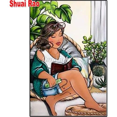 5d diy Diamond Painting Fat lady Read Book diamond mosaic full square round drill diamond embroidery cross stitch Wall art