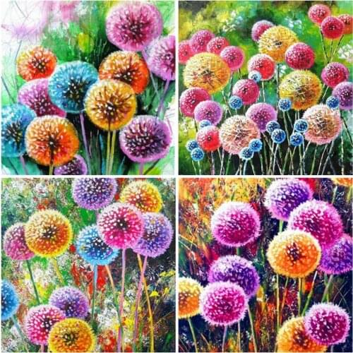 HUACAN Diamond Painting Colorful Dandelion Cross Stitch Diamond Embroidery Flowers Room Decor Handmade Gift