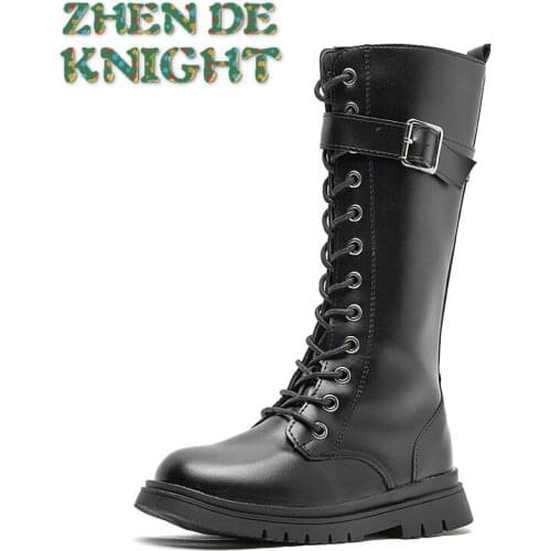 Girls Boots 2021 New Childrens Little Girl Boots Leather Princess High Boots Winter Single Shoes Black Flats Boot