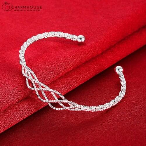 Pure Silver 925 Bracelets & Bangles For Women Weaver Cuff Bangle Wristband Pulseira Femme Wedding Engagement Jewelry Accesories