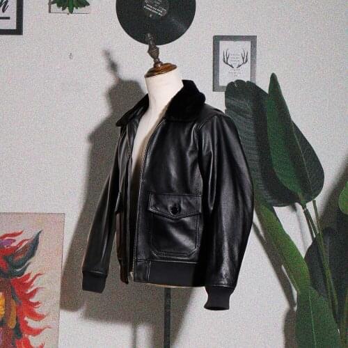 CDG1 Asian Size Air Force Pilot Warm Fur Wool Collar Cowhide Coat High Quality Genuine Cow Leather Jacket