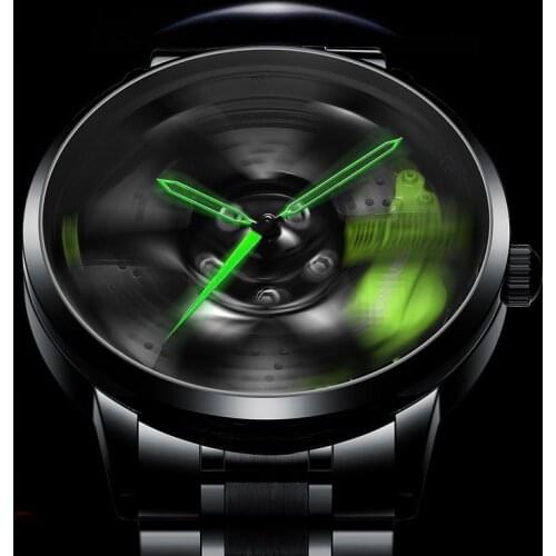 3D Spinning Model Unique Rim Watch Hub Custom Design Sports Car Rim Watch Waterproof Creative Watch Mens Wheel Wristwatch Clock