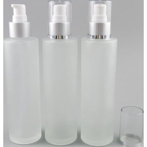 Hot Sale! 10pcs Glass Clear Frosted Pump Cream Bottle Empty Travel 150ml 5oz Sample Container for lotion shampoo soap