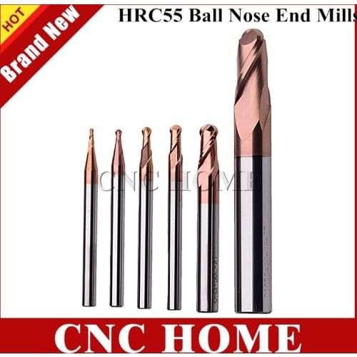 1pc Ball Nose Carbide End Mill HRC55 Two Flutes Wood CNC Router Bits Endmill Metal Radius Milling Cutters
