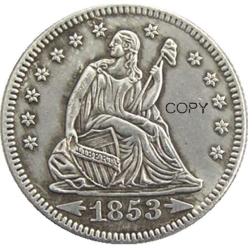 US 1853O Seated Liberty Quater Dollar Arrows & Rays Silver Plated Copy Coin