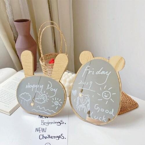 Korea Fashion Wooden Bunny Bear Makeup Mirror Cute Cartoon Simple Desktop Makeup Mirror