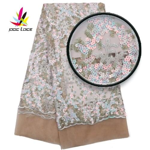 Latest French Sequins Lace Fabric African Mesh Lace Material 2019 High Quality Nigerian Lace Tulle For Wedding Dress XZ2983B-2