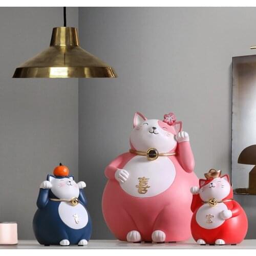 Lucky Wealth Waving Cat Resin Waving Hand Cat Home Decor Welcome Waving Cat Sculpture Statue Small Ornaments