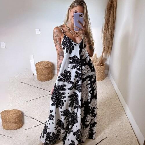 Hirigin Summer Long Dress Women Sexy V-neck Strap Sleeveless Print Maxi Dress 2021 Ladies Elegant Fashion Backless Party Dresses