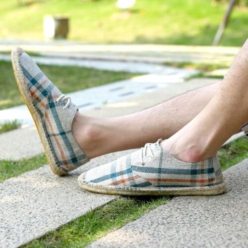 Hemp Insole Fisherman Breathable Shoes Man Plaid Canvas Shoes Men Summer Loafers Men Casual Breathable Shoes Alpargatas Hombre