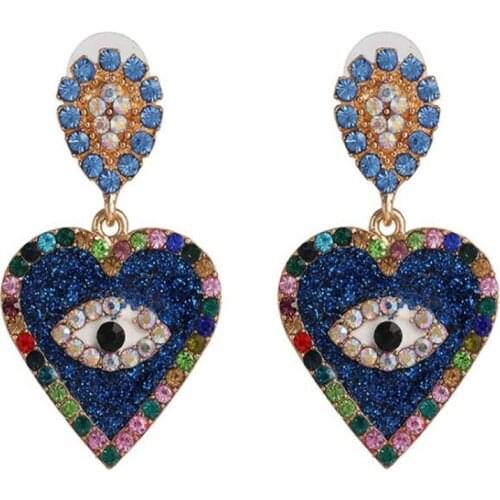Fashion Luxury Colorful Crystal Heart-Shaped Earrings Exaggerated Demon Eyes Womens Drop Earrings European Style Female Jewelry