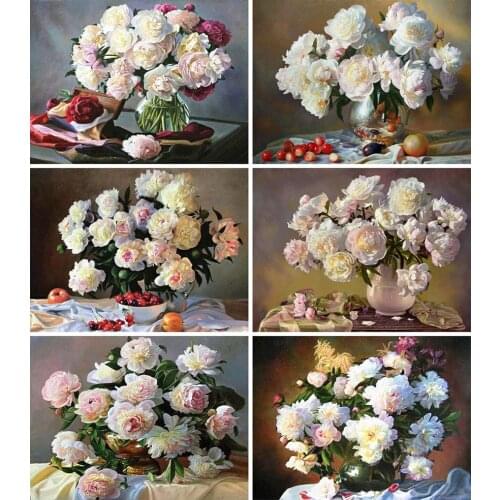 MomoArt Diamond Painting Peony Craft Kit 5D DIY Diamond Embroidery Rose Flower Handmade Gift Wall Art Decorations