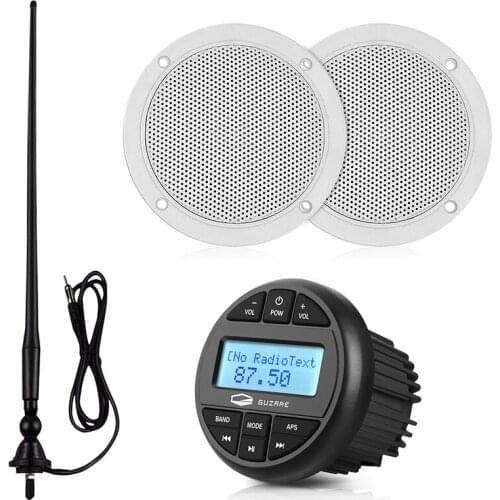 Marine Stereo Bluetooth Waterproof Boat Radio Audio Receiver MP3 Player+4inch Marine Speakers+FM Antenna For RV Bath Yacht Pool