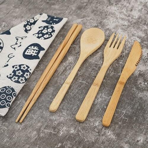 Bamboo Tableware Sets Reusable Travel Utensils With Carrying Case Wood Flatware Fork Spoon And Chopsticks Set