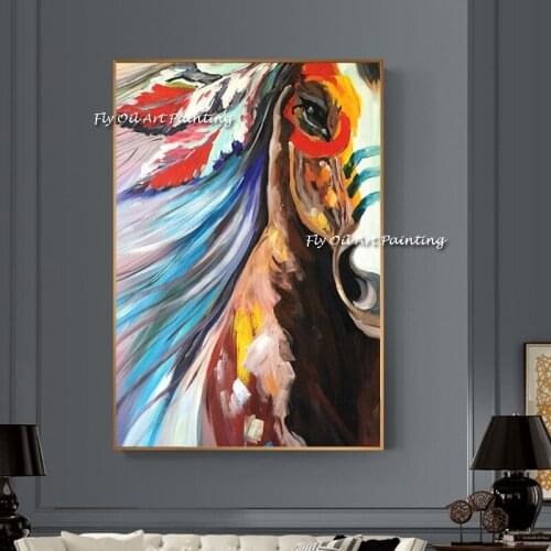 New Design 100% Handmade Abstract Colorful Animal Horse Oil Painting Large Size Thick Canvas Pictures for Living Room Decoration