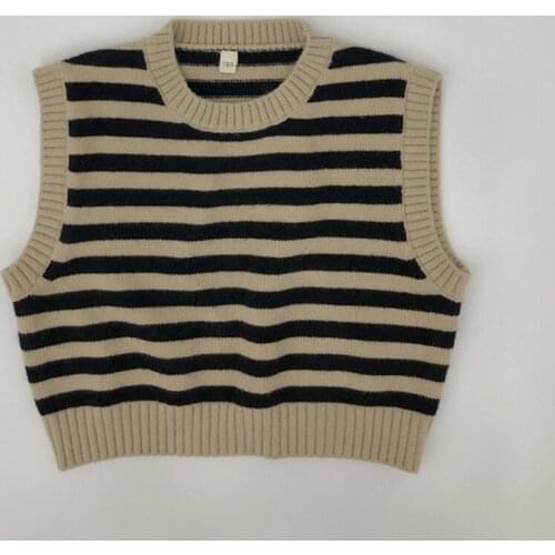 Autumn New Baby Boys Knitted Vests Stripe Sleeveless Tops Korean Style Toddlers Kids Girl Pullovers Waistcoats