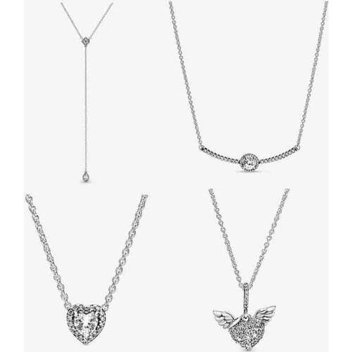 925 Sterling Silver Round Sparkle With Timeless Elegance Crystal pandora Necklace For Women Wedding Party