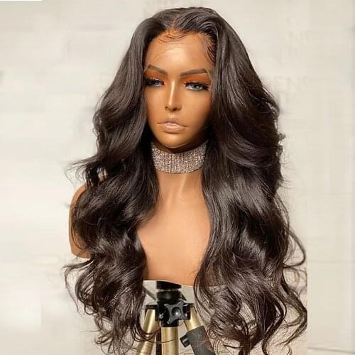 Body Wave Black Hair Glueless Lace Front Wigs 150% Density Synthetic Lace Wig Middle Part with Baby Hair Natural Look