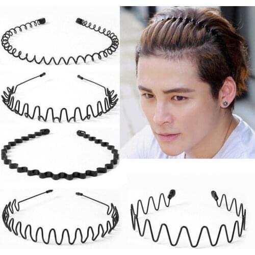 Unisex Mens Women Sports Wave Hair Band Metal Black Hairband Headband Aliceband