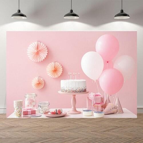 Pink Theme Birthday Party Cake Dessert Gifts Table Decor Backdrops Newborn Baby Girl 1st 2nd 3 Birthday Photo Background Vinyl