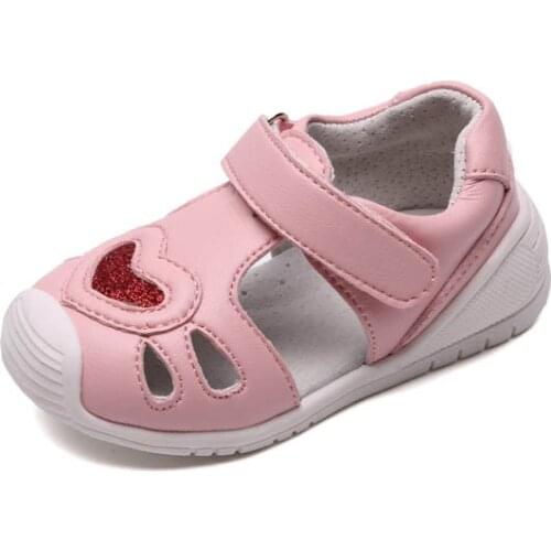 Little Girls Sandals Genuine Leather Red Heart Closed Toe 2020 New Kids Summer Footwear Arch Support Closed Heel White SandQ