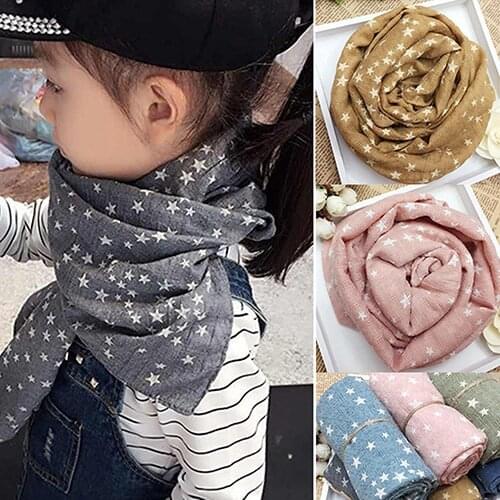 Girls Kids Shawl Star Pentagram 2021 Autumn Winter Warm Shawl Gift Baby Children O Ring Cotton Linen Wraps Stole Soft Scarf