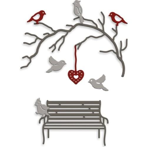 Park Bench Branches Bird Heart Cutting Dies Scrapbooking Card Album Making DIY Crafts Stencil Supplies New 2020