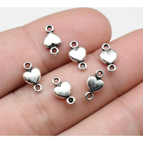 40pcs Charms Connector Antique Silver Color Small Heart Connector DIY Jewelry Making Accessories 10x5mm