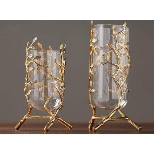 Modern minimalist golden glass vase decoration hotel model room decoration club lobby home decoration ornaments