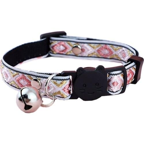 Pet Supplies Cat Collar with Bell National Wind Jab Cloth Pet Collar Custom Anti-suffocation Cat Face Buckle Cat Accessories Pet
