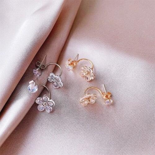 2PC Korean Elegant Crystal Flower Earrings Petal Tassel Earrings For Women Students Fashion Party Pendientes Earrings