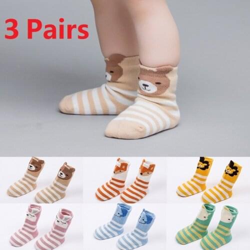 3 Pairs Children socks baby anti-slip socks 6 color coral velvet stitching socks Cotton three-dimensional cartoon socks