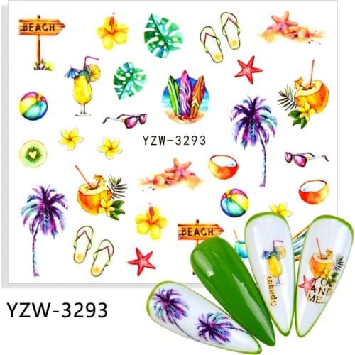 4pcs Watercolor Beach/Ocean Nail Desgin Nail Sticker Watermark Tattoo Summer DIY Decor