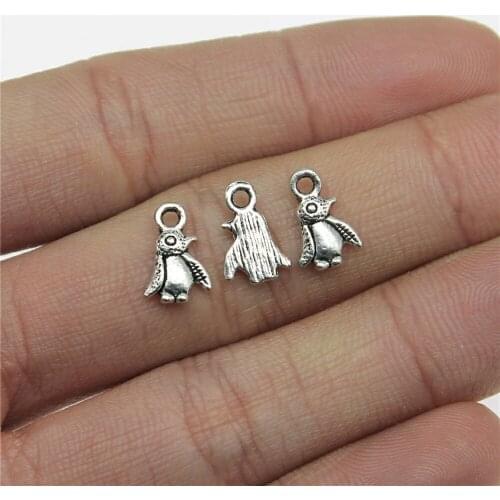 40pcs Penguin Charms Pendant DIY Metal Jewelry Making Antique Silver Color 7x11mm