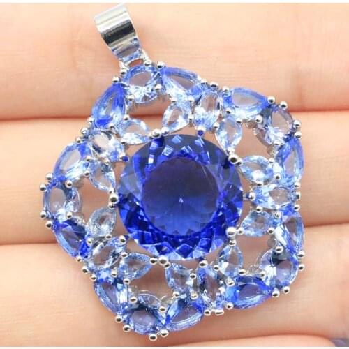 56x38mm Big European Design Created Fire Rainbow Mystic Topaz CZ For Women Dating Silver Pendant Eye Catching