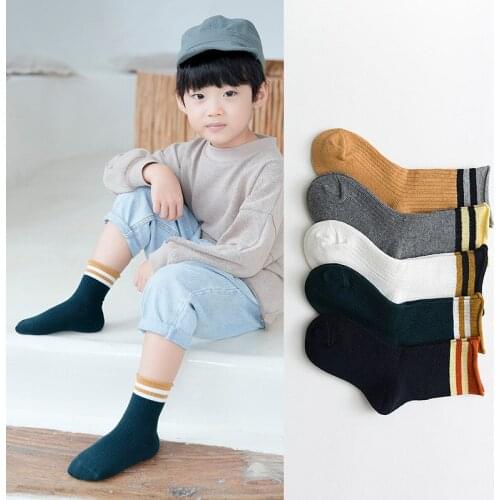 5 Pair/lot Kids Socks Cotton Made Boys Cuffed Socks for Spring and Autumn Kids Student Socks