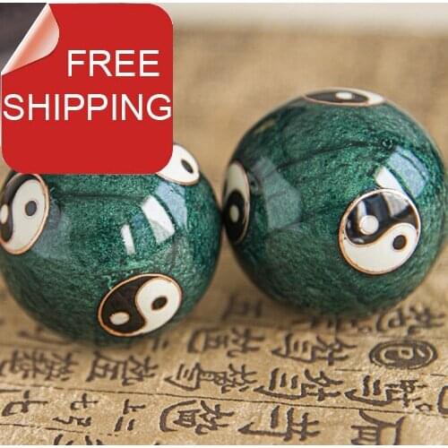 50mm40mm chinese baoding balls,cloisonne small Taichi design in multi colors.Chime fitness balls.Red paper box.Free shipping