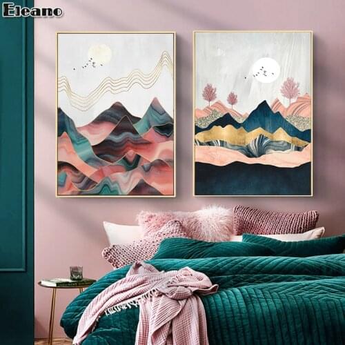 Pink Marble Abstract Mountain Poster Abstract Natural Landscape Wall Art Canvas Paintings Nordic Pictures for Home Decor