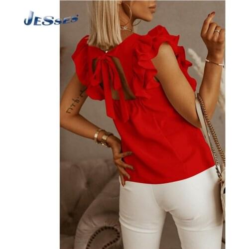 Elegant Loose Womens Shirt Sleeveless Ruffle Stitching Top Round Neck Plus Size Casual Blousas Summer Female Beach Shirts Tops