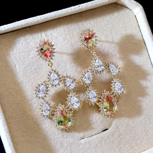 CINKILE Cubic Zircon Flower Drop Earrings Bridal Wedding Party Luxury Earrings Shining Fashion Jewelry 3 Colors Available Gift