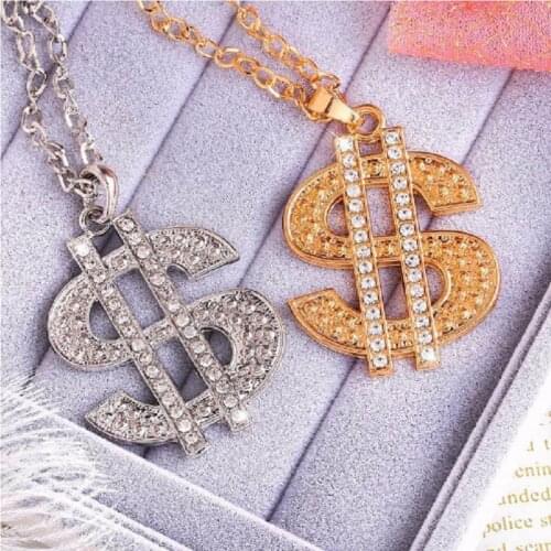 Cxwind Gold Plated Chain Necklaces Hip Hop Rap Singer Money Dollar Sign Pendant Necklace for Women Men Girls Choker Jewelry Gift